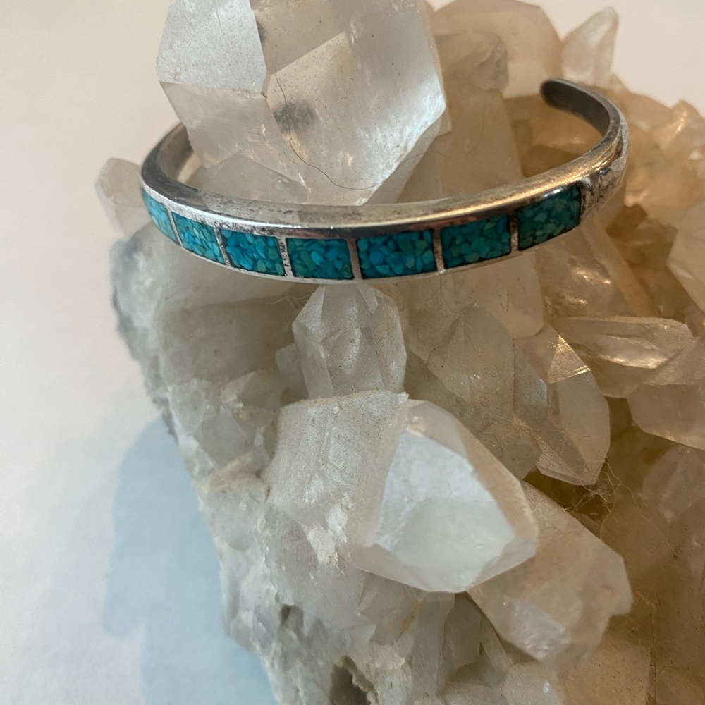 Vintage child’s Turquoise inlay Silver Bracelet